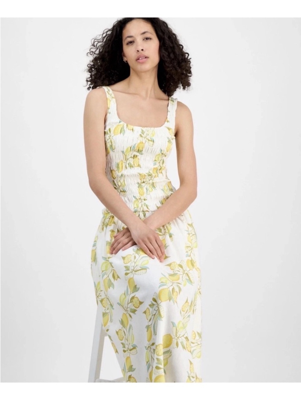 Avec Les Filles White Maxi Dress with Yellow Lemon & Green Leaf Print - Picture 2 of 14
